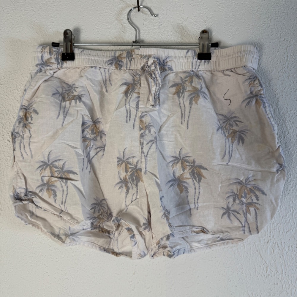 Banana Republic Palm Tree Linen Blend Shorts Womens M Tall White Vaca Resort